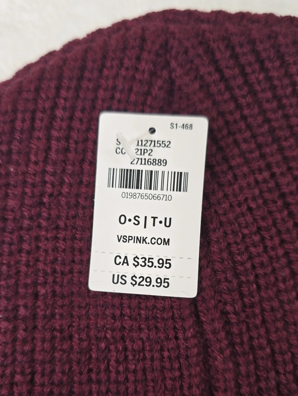 VS PINK Knit Beanie Wild Rose OS NWT